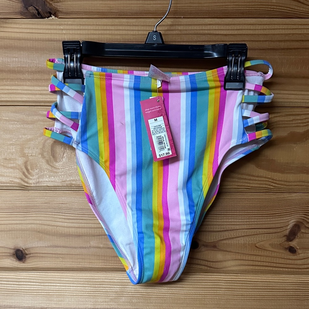 NWT Xhiliration Women's Multi Colored Women's Striped Bikini Bottom Size M